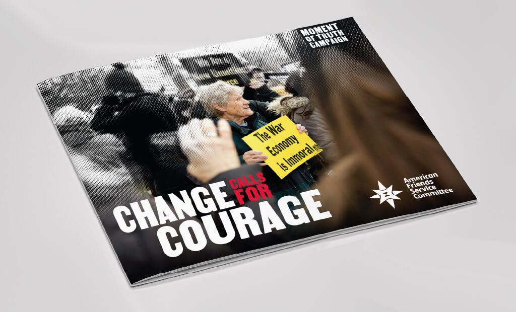 Cover of the printed case for support booklet showing the campaign cover graphics, placed on a gray background.