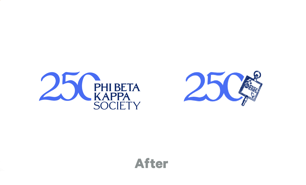 The PBK logo before the campaign refresh, and after. The new logo is more accessible while retaining use of classic typography.